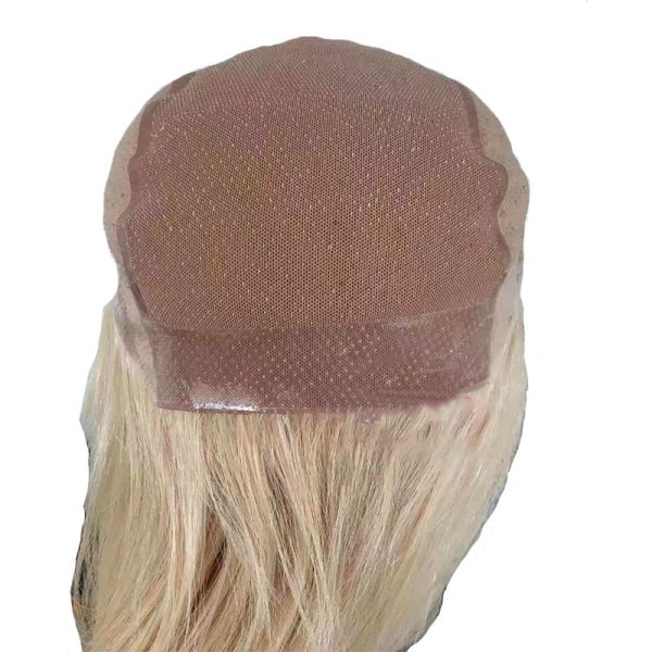16-24inch 613 Blonde Hand Tied PU Silicon Medical Wigs for White Women 100% Human Hair
