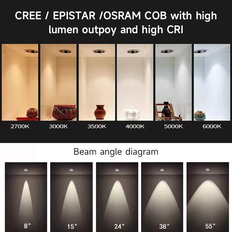 IP20 IP40 Office White Downlights, Square LED Down Light with Dali-2, Triac & 0-10V Multi Dimming Control, Factory Price Commercial Bathroom Spot Light
