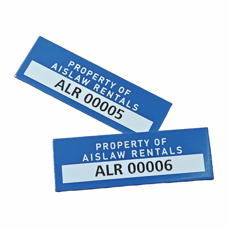 Custom Blue Background Aluminum Metal Number & Barcode Labels