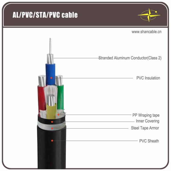 Low Voltage Aluminum Armoured Electrical Cable 3+1 Core Al/PVC/PVC Power Cable with Steel Tape Armour
