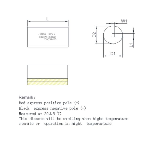 18250 630mAh 3.7V цилиндрическая перезаряжаемая литий-ионная полимерная батарея с 5A плюс-током разряда