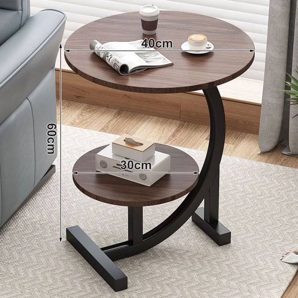2-Tier Round Sofa Side Faux Marble End Table, Beside with Storage Shelf C-Shaped Legs, Nightstand for Living