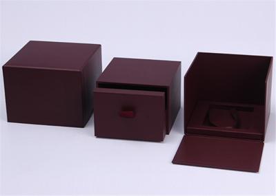 Dark Red Paper Wooden Watch Box High End Rigid Hot Stamping / Printing Logol