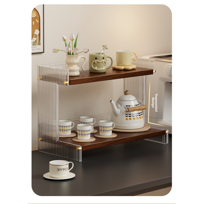 Factory Wholesale Multi-Purpose Minimalist Coffee Cup Storage Cabinet Acrylic Double Desktop Cup Storage Rack