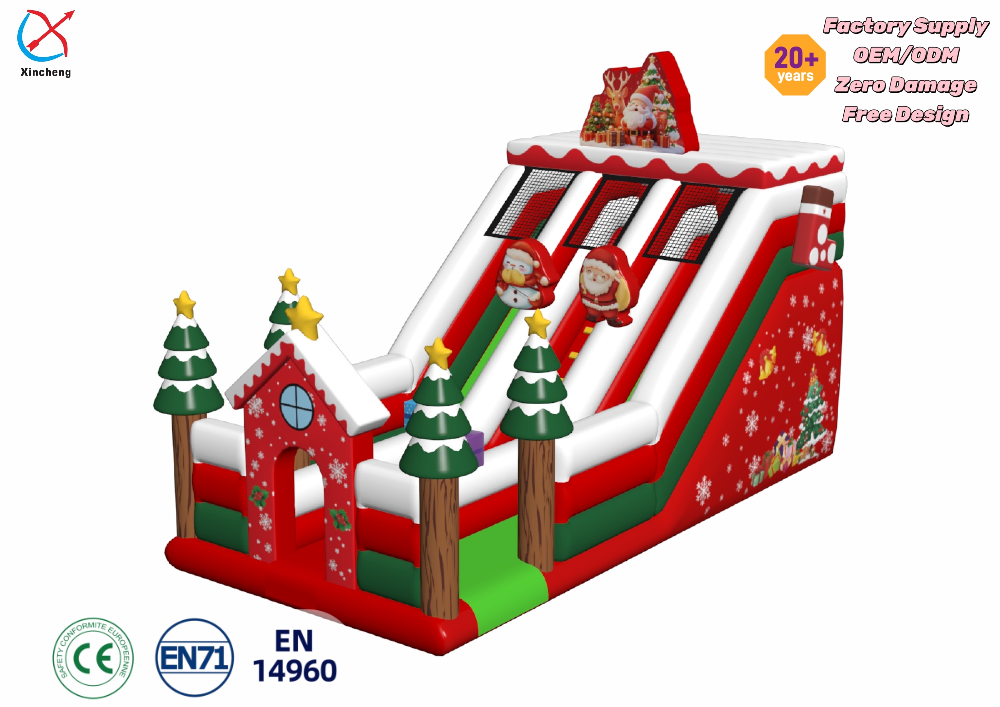 Unique Design Christmas Santa Inflatable Dry Slide Double‑lane Inflatable Slide For Holiday