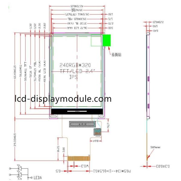 16bit MPU 240 * 320 2.4 TFT Screen , QVGA IPS Panel Full Viewing TFT Touch Screen