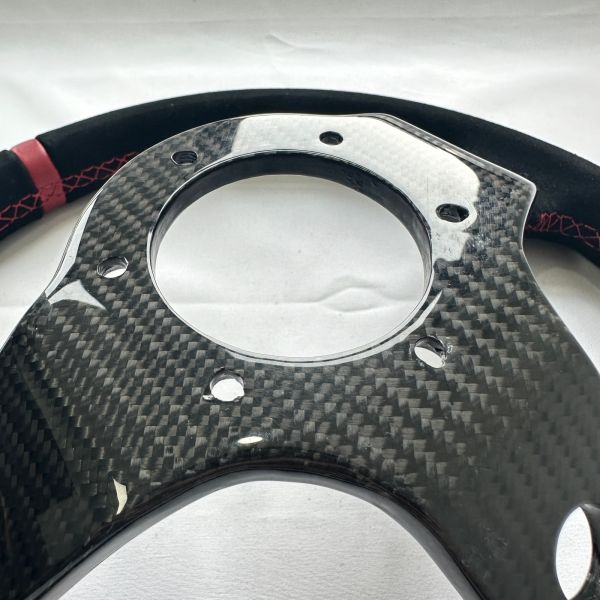 Carbon Fiber Drift Steering Wheel Universal Black Suede With Red Stitching