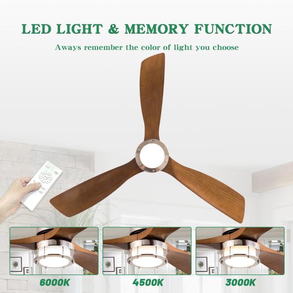 42 Inch 52 Inch Modern DC Motor Remote Control Solid Wood Blade Led Ceiling Fan