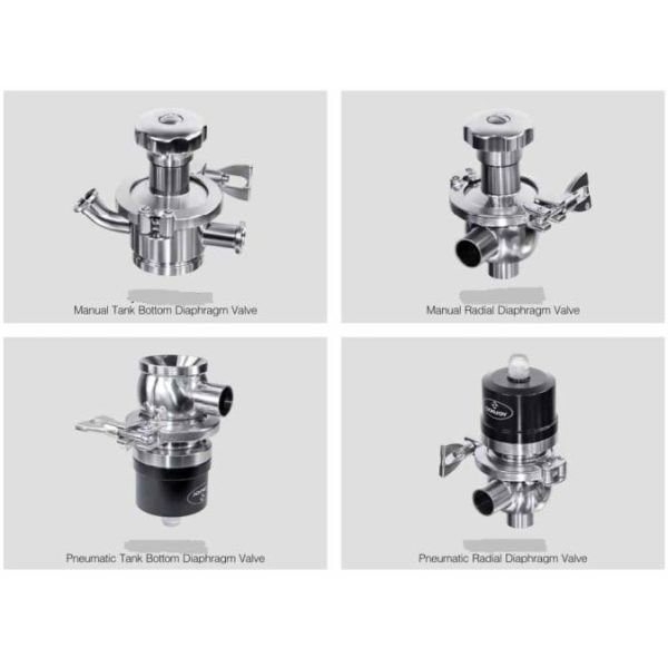 Válvula de fondo neumática para tanque SS304 / 316 con actuador de plástico y extremos soldados