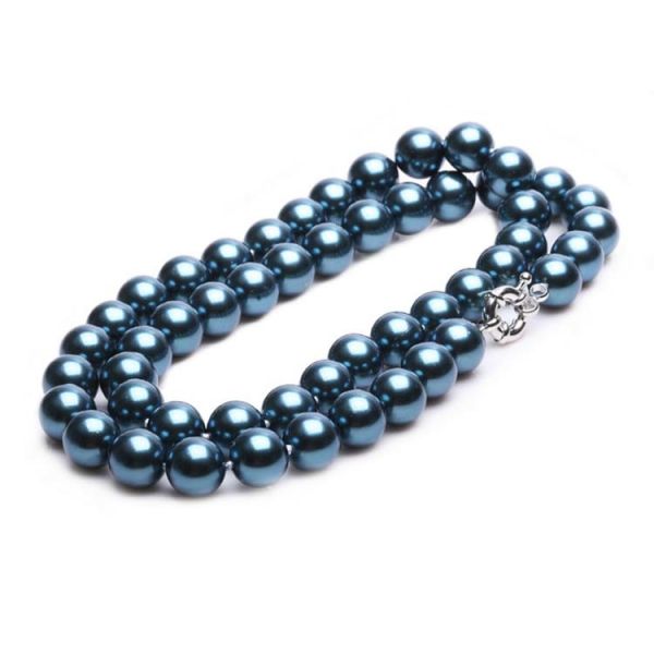Luxury Luster Blue Round 10mm Shell Pearls Necklace 22 inches (N10612)