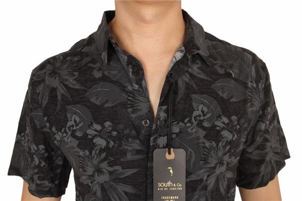 100% Viscose Summer Casual Leaf Print Short Sleeve Shirt Beach Style