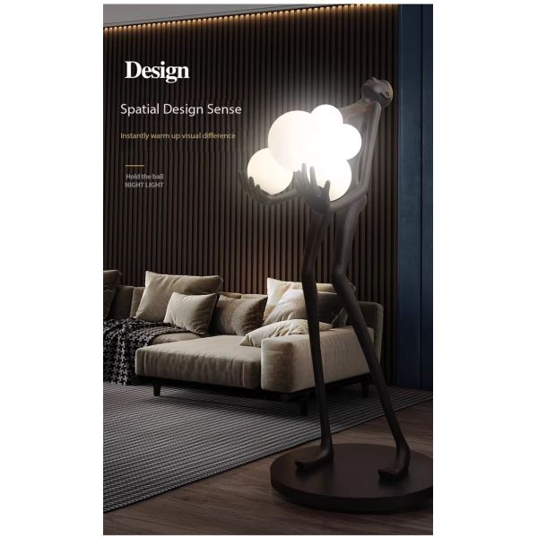 Sculptural Black Resin Floor Lamps With LED Sphere Clusters For Luxury Interiors