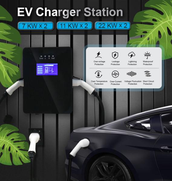 CE EV Fast Wall mounted AC Charging Station 22kw*2 Type 2