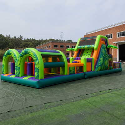 Commercial Neon Jungle Custom Inflatable Obstacle Course with Tunnels Climbing Wall Slide and Safety Mesh