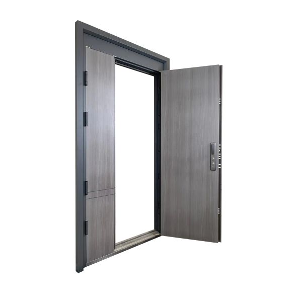 Flat Frame Entrance Door Unfinished Modern Black Steel Entry Door Side Panels