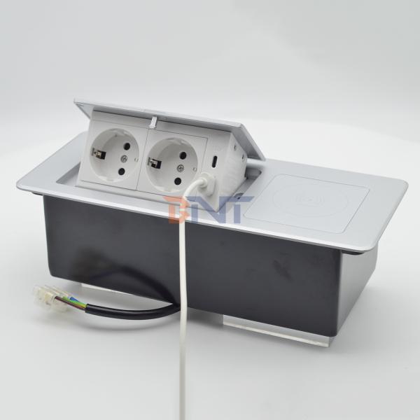 Wireless Charging Desktop Table Pop-up Power Socket Multi-Connection Box Featuring 2 AC Outlets 10A IP44