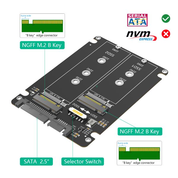 Dual M.2 B Key/B&M Key SSD to 2.5