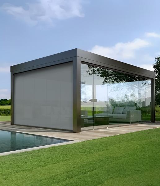 Windproof Zip Blinds and Glass Doors For Outdoor Louvered Electric Pergola