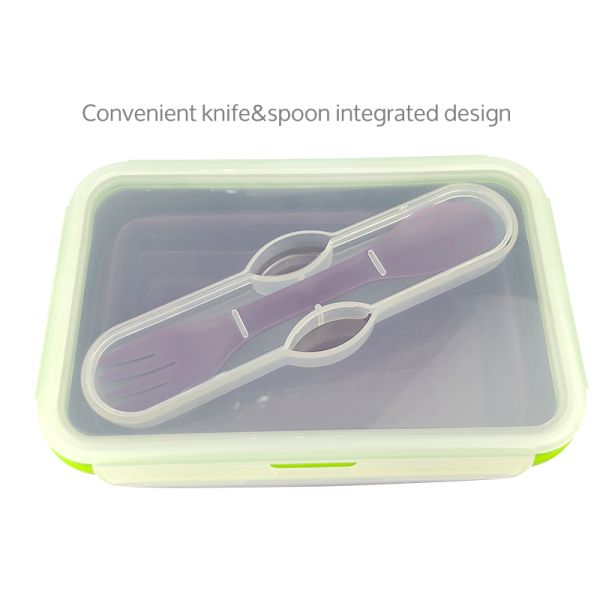 1200ml Food Grade Collapsible Foldable Folding Silicone Rectangle Food Storage Bowl Silicone Lunch Box