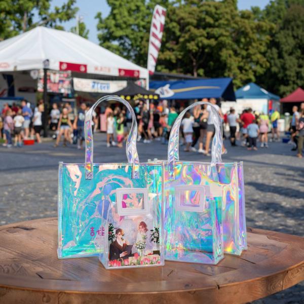 Hot Sale Gift Custom Color Logo Foldable Transparent Waterproof Holographic Shopping Clear TotePvc Tote Waterproof Transparent Shoulder Jelly Custom Pvc Shopping Holographic Bag Clear Laser Handbag