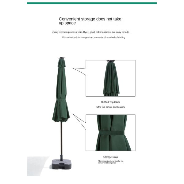 Resort Sunshade Umbrella White LED Light Centre Pole Circular Rotatable Parasol