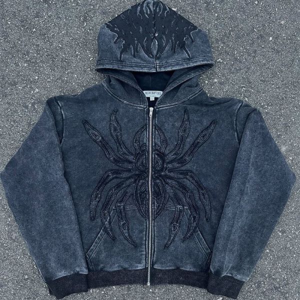 Custom Embossing Graphic Zipper up Hoodies for Men Heavyweight Cotton Fleece Hoodies 450gsm Vintage Acid Wash Streetwear Hoodies