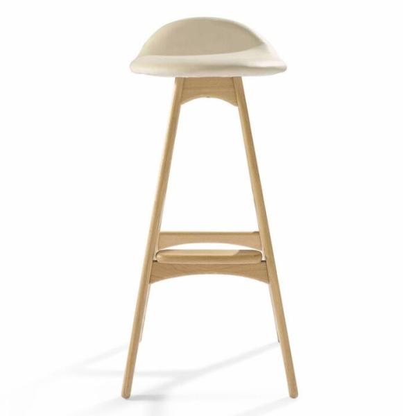 French Style Modern Bar Chairs Wooden High Legs Leather Upholstered Bar Stool