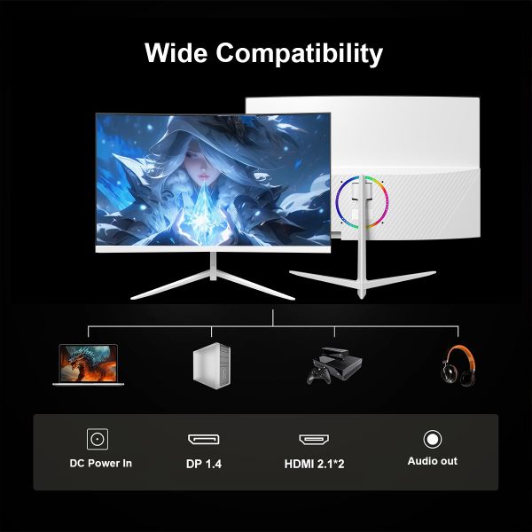HDR 27 Inch Curved Monitor 1920x1080 180Hz IPS 1ms GTG 99 Percent sRGB FreeSync Compatible Eye Care Ring RGB Glow Sleek Contours Gaming Screen