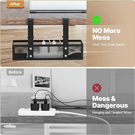 Single-Tier Standing Under Desk Cord Organizer Wire Management Tray Ideal for Storage