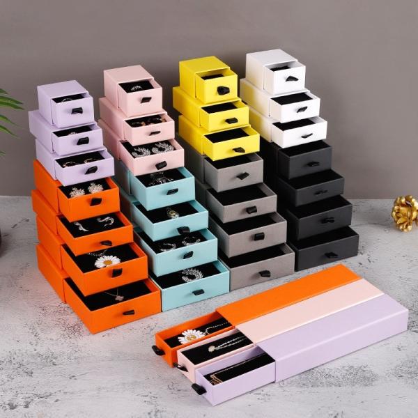 Recyclable Cardboard Packaging Boxes , Hard Rigid Drawer Box Packaging With Ribbon