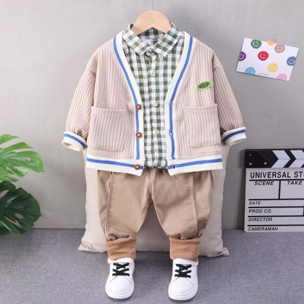 Children'S Outfit Sets Kids Plaid Cardigan Sets Boys Autumn Sets