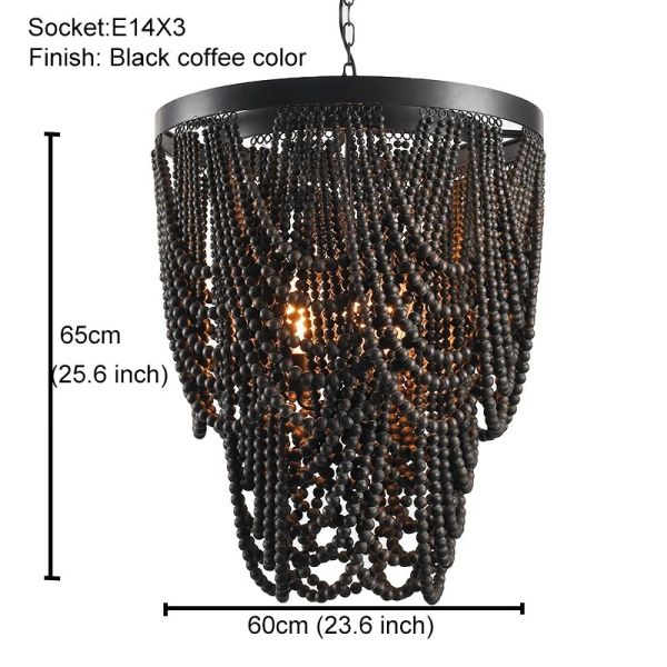 Gold Chandelier Wooden Beaded Lighting Fixture Fringe Hanging Light Silas Chandelier (WH-AP-652)