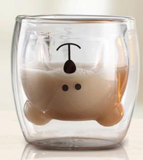 Canecas de leite com alto teor de borosilicato Canecas de chá com parede dupla isoladas Caneca de café de vidro de urso