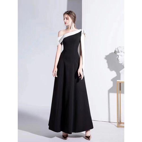 Off Shoulder Romantic Slimming Black Evening Dress For Wedding Party