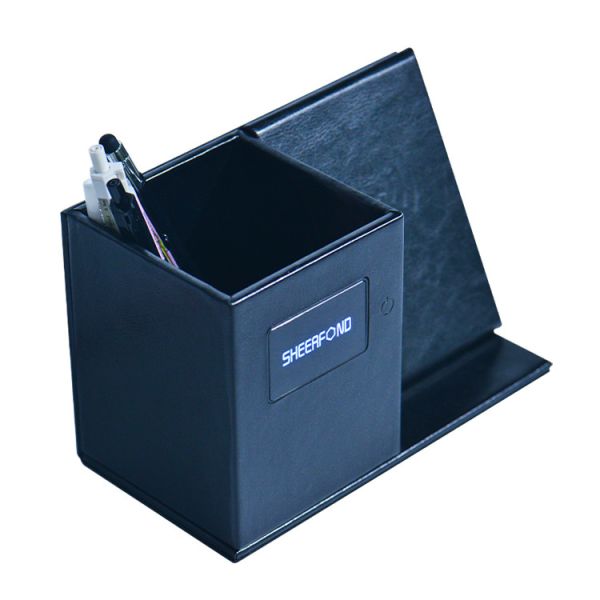 Держатель ручки PU организатора стола кожаный с заряжателем Ци беспроводным