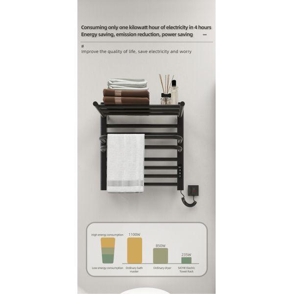 Electric Heated Space Aluminum Bathroom Towel Warmer and Drying Rack for Modern Design