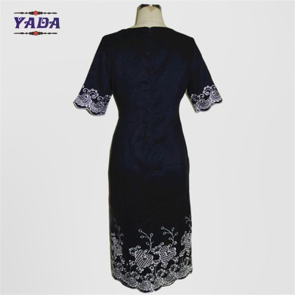 Venta caliente bordado manga corta moda negra vestidos sexy mujeres vestido de verano con alta calidad
