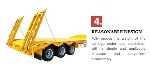 Low Bed Semi Trailer with Ramp 4 3 Axles 40FT 100t Heavy Duty Flatbed Lowboy Truck Trailer
