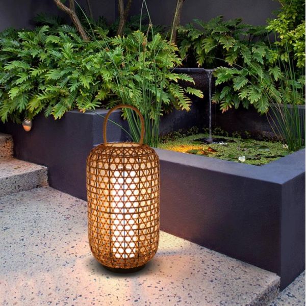 Waterproof Rattan Floor Lamp , Wicker Standing Lamp For Outdoor Balcony