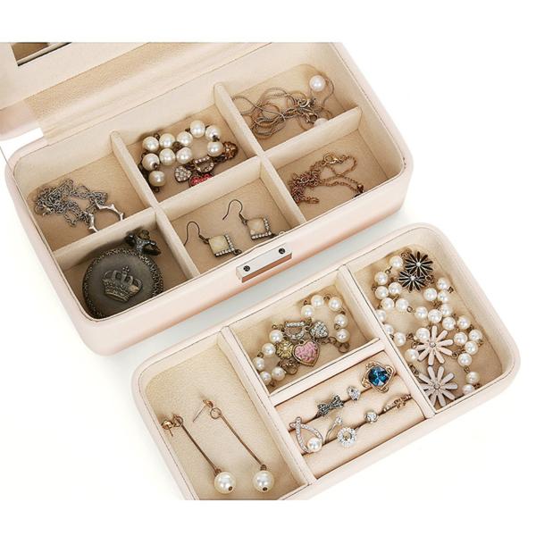 Rigid Modern Jewelry Box 2 Layer Organizer Mirror Jewelry Storage Box 21x12x8 Cm