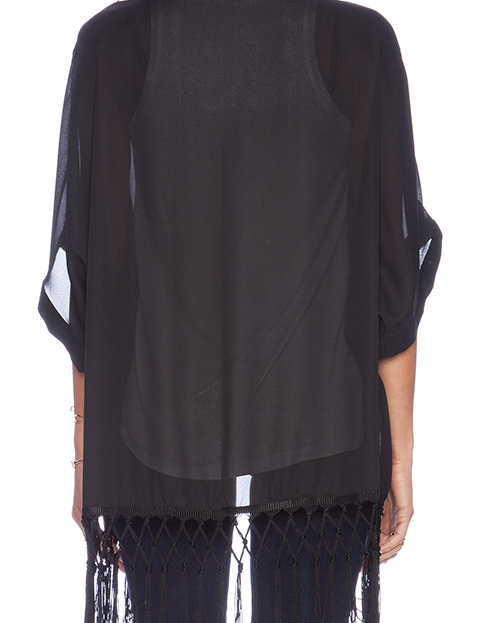 WOMEN BLACK CHIFFON KIMONO