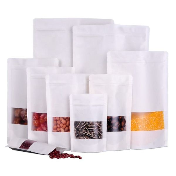 Customizable White Matte Stand-up Pouches With Window For Food Packaging