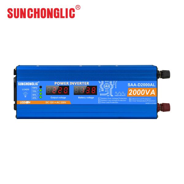 2000w power inverter with lcd display modified sine wave dc 12v to ac 220v 