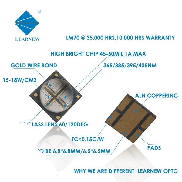 New UV LED Lamp Bead UVA SMD6868 LED Chip R5.0MM 365nm 385nm 395nm 10W Factory Direct for 3D Printer Plant Growing  Disinfection