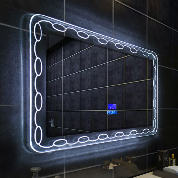 Rectangle Magnifying Makeup Lighted Mirror Wall Mount Blue Lighting