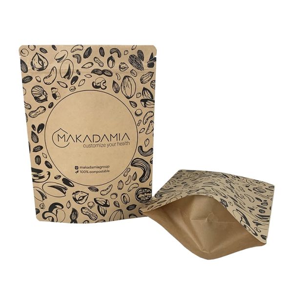 Biodegradable Paper and PLA Packaging Bag for Food Kraft Paper Zipper Bag Stand up Pouch ECO Friendly Materials Packing Bag