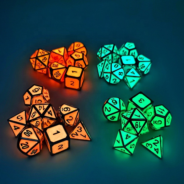 Zinc Alloy Glow in the Dark Metal Dice Set for DND Games with Customizable Logo