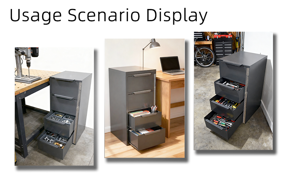 4 Drawer Welded Steel Vertical File Cabinet Gray Security Lock Adjustable Inner Divider Office Garage Storage Chest