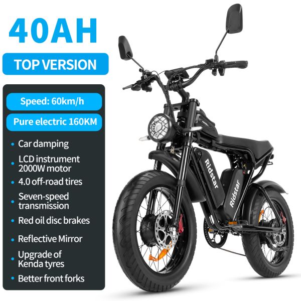 52V/2000W Double Battery Electric Bike with Moutain Ebike for Adult Mountain Go out artifact Electric Bicycle