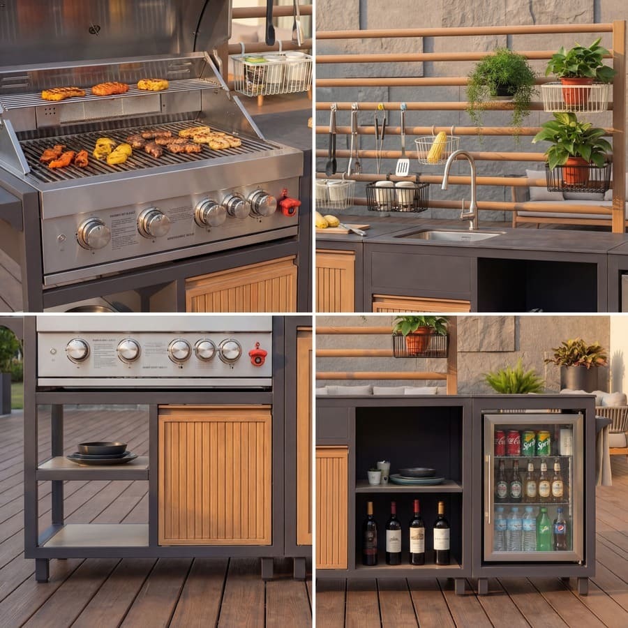Modular Aluminum Kitchen Set Outdoor With Luxury Countertop And Gas BBQ Grill
